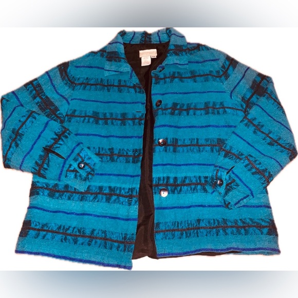 Vintage Coldwater Creek Silk Button Down Teal Hippie Top Jacket Duster M Petite - Picture 3 of 8